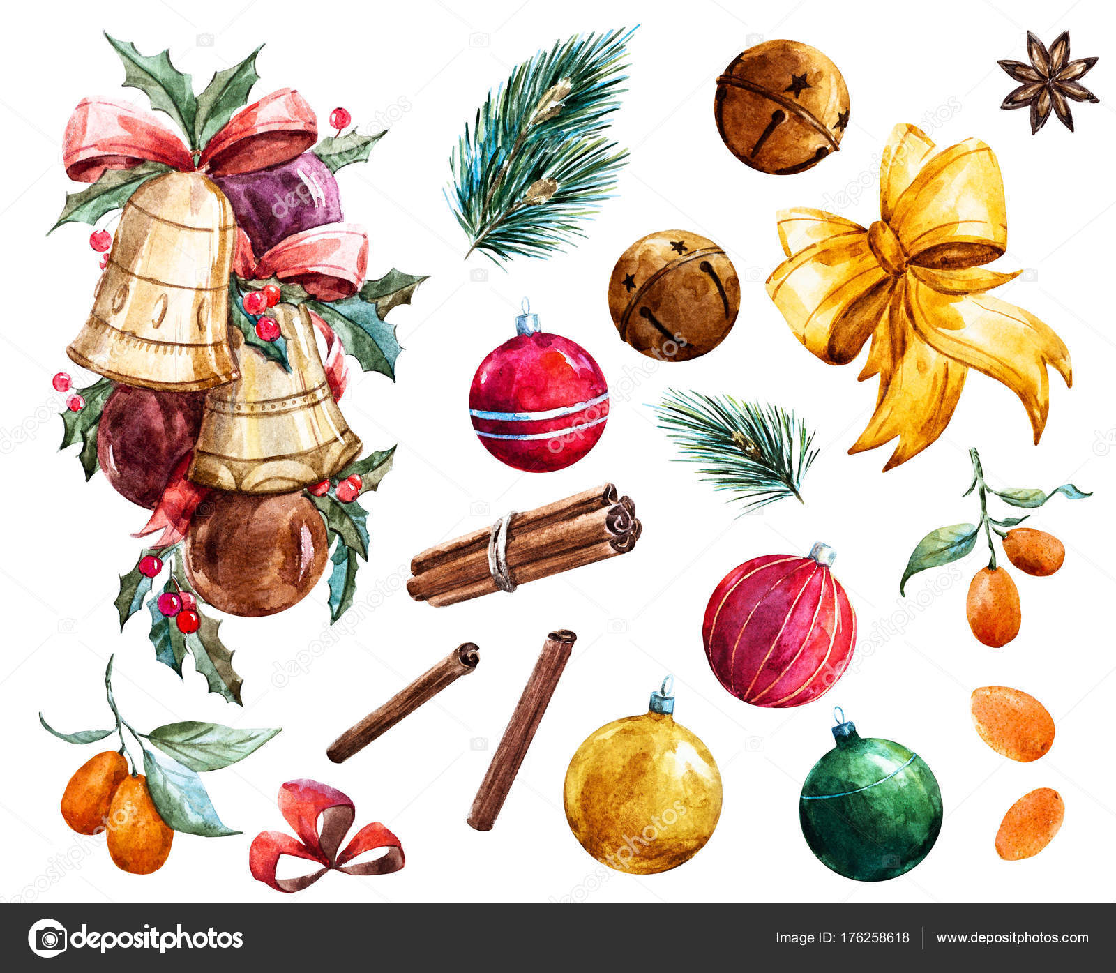 Watercolor christmas set — Stock Photo © ZeninaAsya #176258618