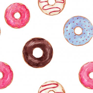Suluboya lezzetli donuts vektör desen