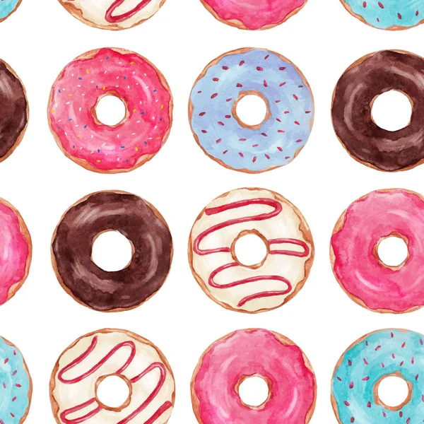 Padrão de vetor de donuts saborosos aquarela — Vetor de Stock