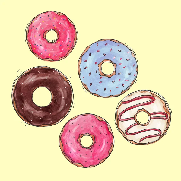 Векторный набор акварельных пончиков — стоковый вектор