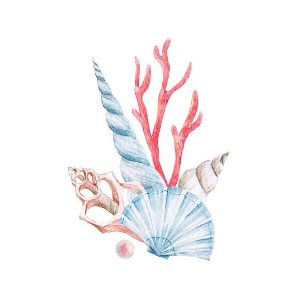 Composição de coral aquarela — Fotografia de Stock