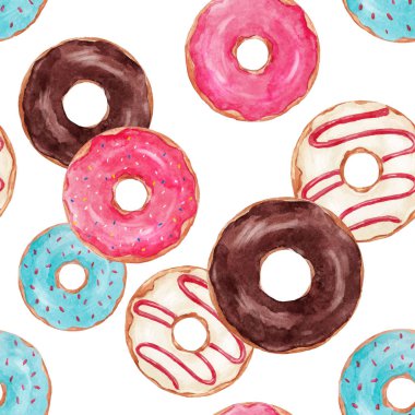 Suluboya lezzetli donuts vektör desen