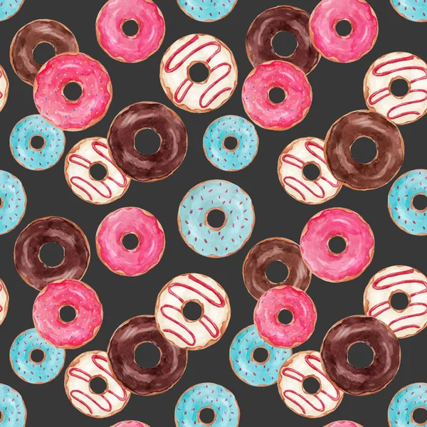 Padrão de vetor de donuts saborosos aquarela —  Vetores de Stock