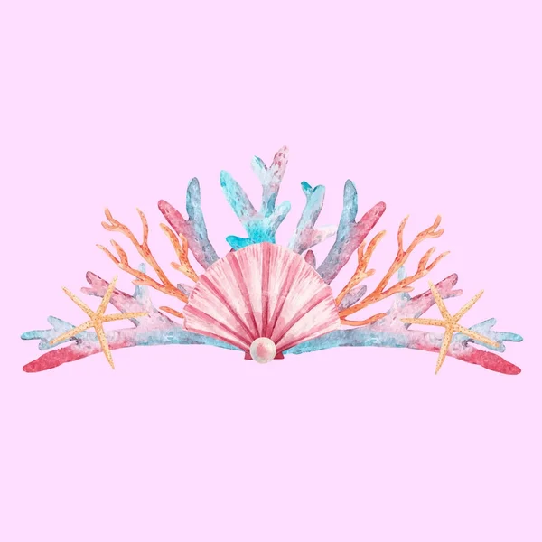 Couronne vectorielle de corail aquarelle — Image vectorielle