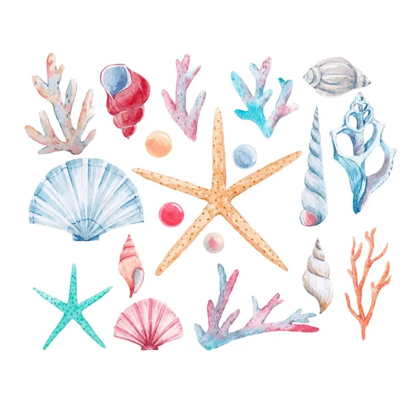 Acuarela coral vector conjunto — Vector de stock