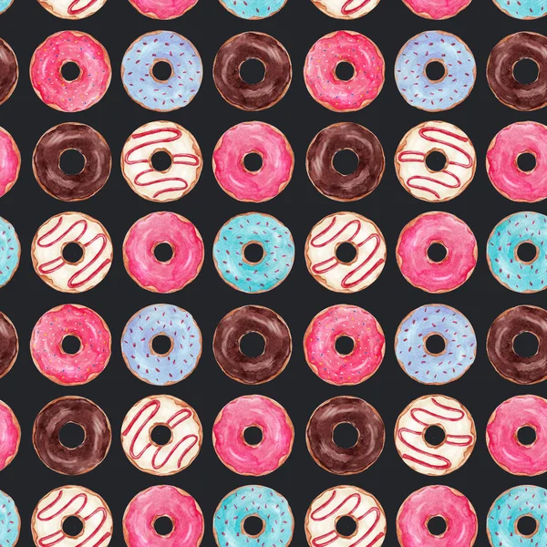 Aquarell leckere Donuts Muster — Stockfoto