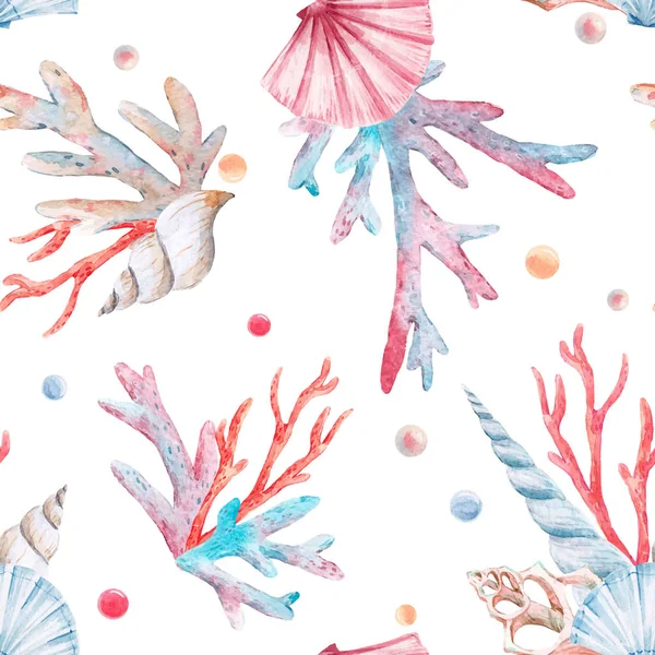 Watercolor sea life vector pattern — Stock Vector