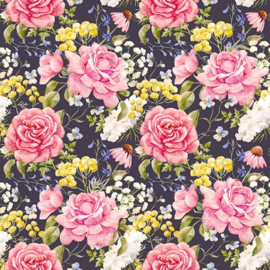 Suluboya gül seamless modeli