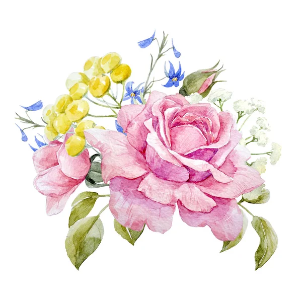 Složení růže akvarel — Stock fotografie
