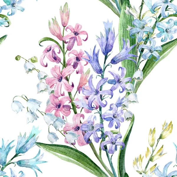 Watercolor hyacinth pattern — Stock Photo, Image