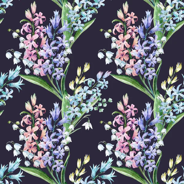 Watercolor hyacinth pattern — Stock Photo, Image
