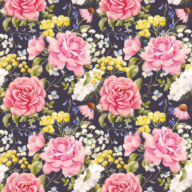 Suluboya sorunsuz vektör desen gül