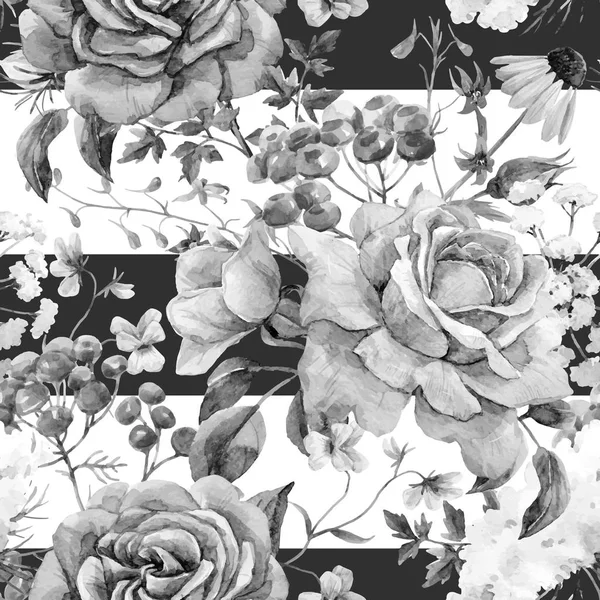水彩玫瑰无缝矢量模式 — 图库矢量图片