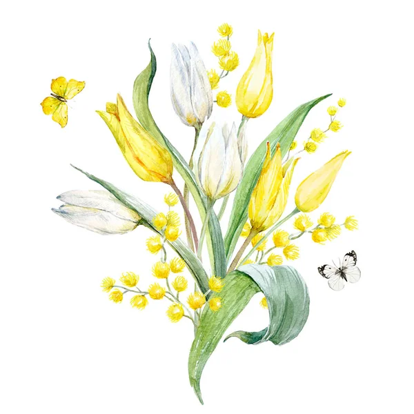 Tulip akwarela kompozycja — Zdjęcie stockowe