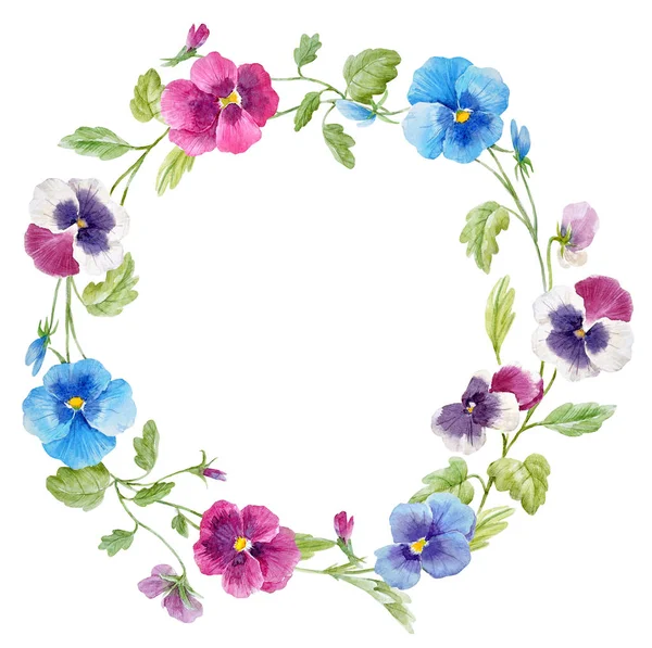 Akvarelu pansy květinový věnec — Stock fotografie