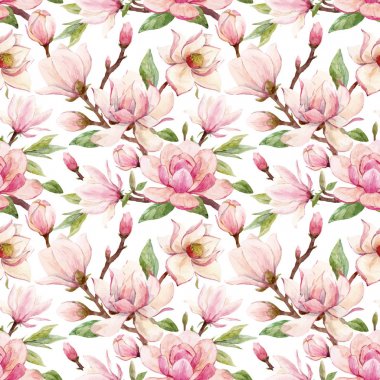 Suluboya Manolya çiçek vektör desen