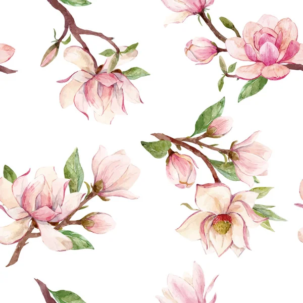 Patrón vectorial floral de magnolia acuarela — Archivo Imágenes Vectoriales