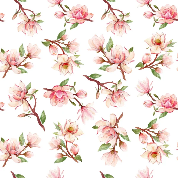 Patrón vectorial floral de magnolia acuarela — Archivo Imágenes Vectoriales