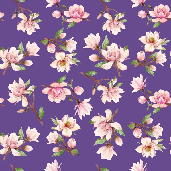 水彩マグノリア花のベクトル パターン — ストックベクタ