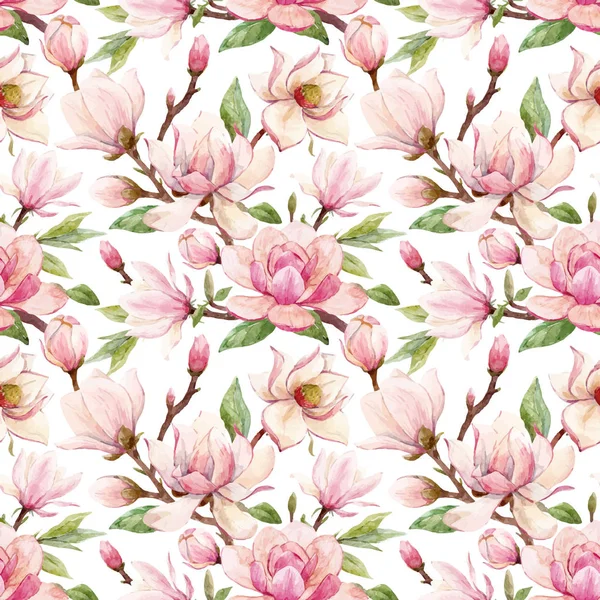 Aquarel magnolia bloemen vector patroon — Stockvector