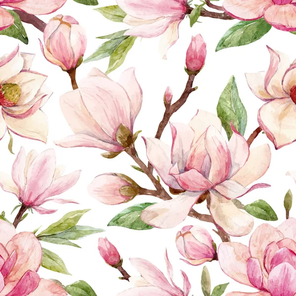 Padrão de vetor floral magnólia aquarela — Vetor de Stock