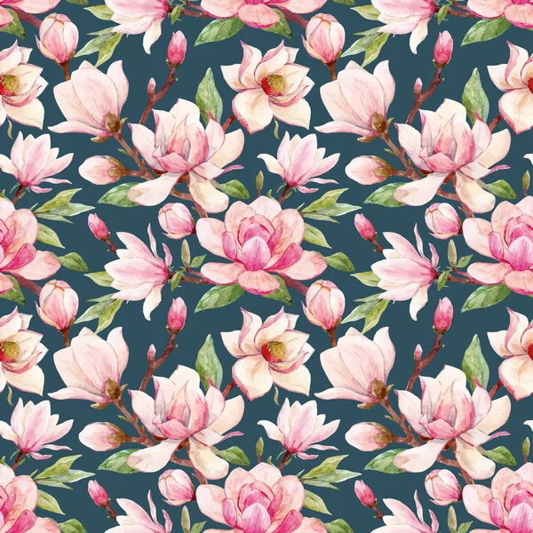 Patrón vectorial floral de magnolia acuarela — Archivo Imágenes Vectoriales
