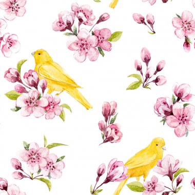 Suluboya bahar çiçek desenli