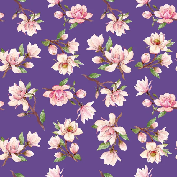 Akvarell magnolia blommönster — Stockfoto