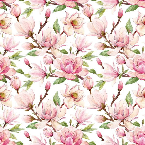 Akvarell magnolia blommönster — Stockfoto
