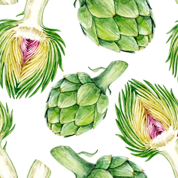 Watercolor artichoke pattern — Stock Photo, Image