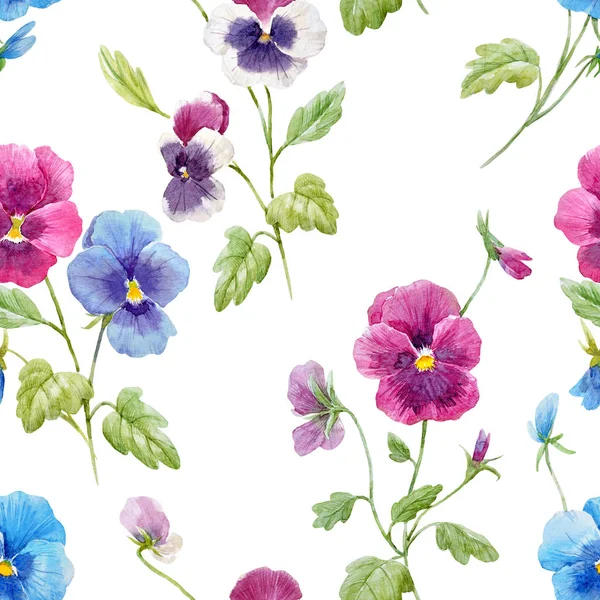 Watercolor pansy flower pattern — Stock Photo, Image