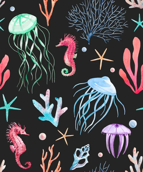 水彩画海生命ベクトル パターン — ストックベクタ