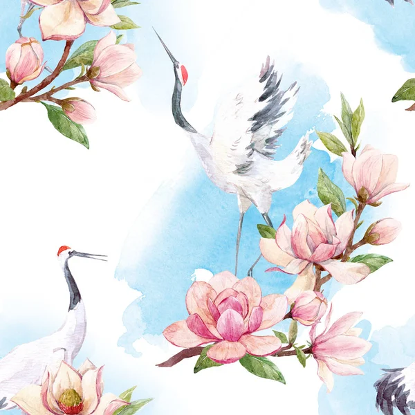 Watercolor crane pattern — Stock Photo, Image