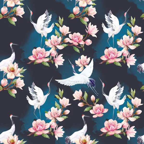 Watercolor crane pattern — Stock Photo, Image