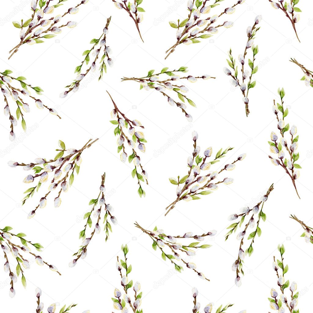 Watercolor willow tree branches pattern