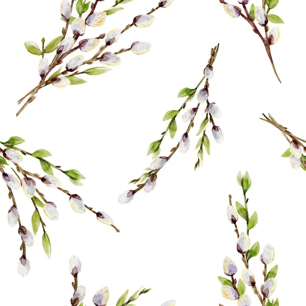 Watercolor willow tree branches pattern — Stock Photo, Image