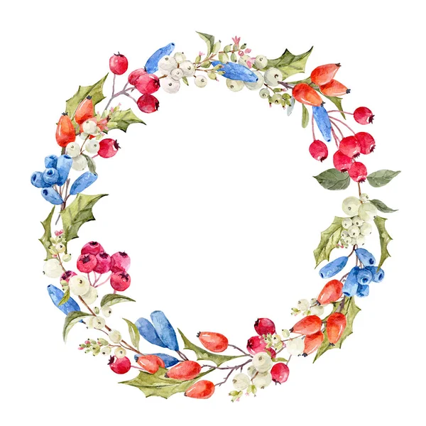 Watercolor winter christmas floral wreath — Stock Photo, Image