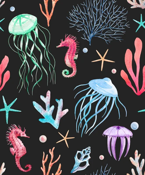 Aquarell Meeresleben Muster — Stockfoto