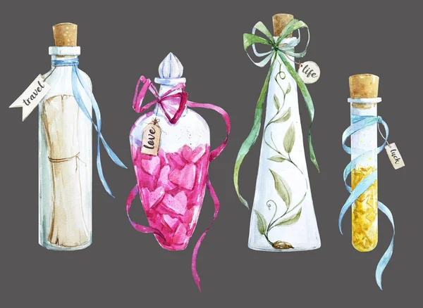 Akwarela butelek eliksir — Zdjęcie stockowe
