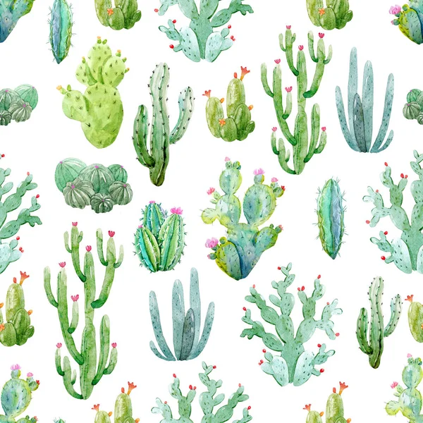 Watercolor cactus pattern — Stock Photo, Image