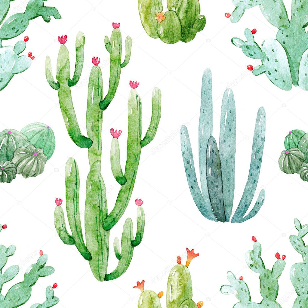 Watercolor cactus pattern