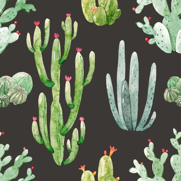 Watercolor cactus vector pattern — Stock Vector