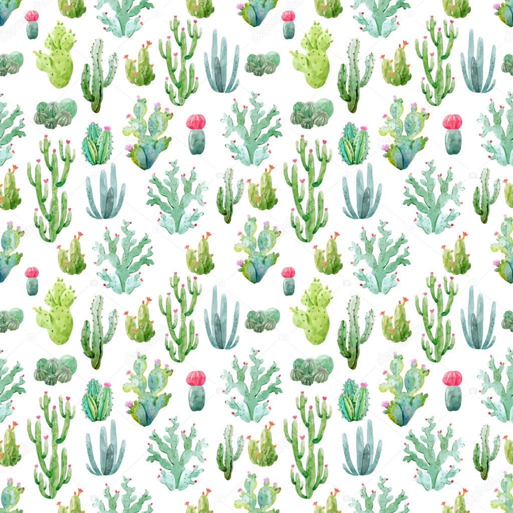 Watercolor cactus vector pattern