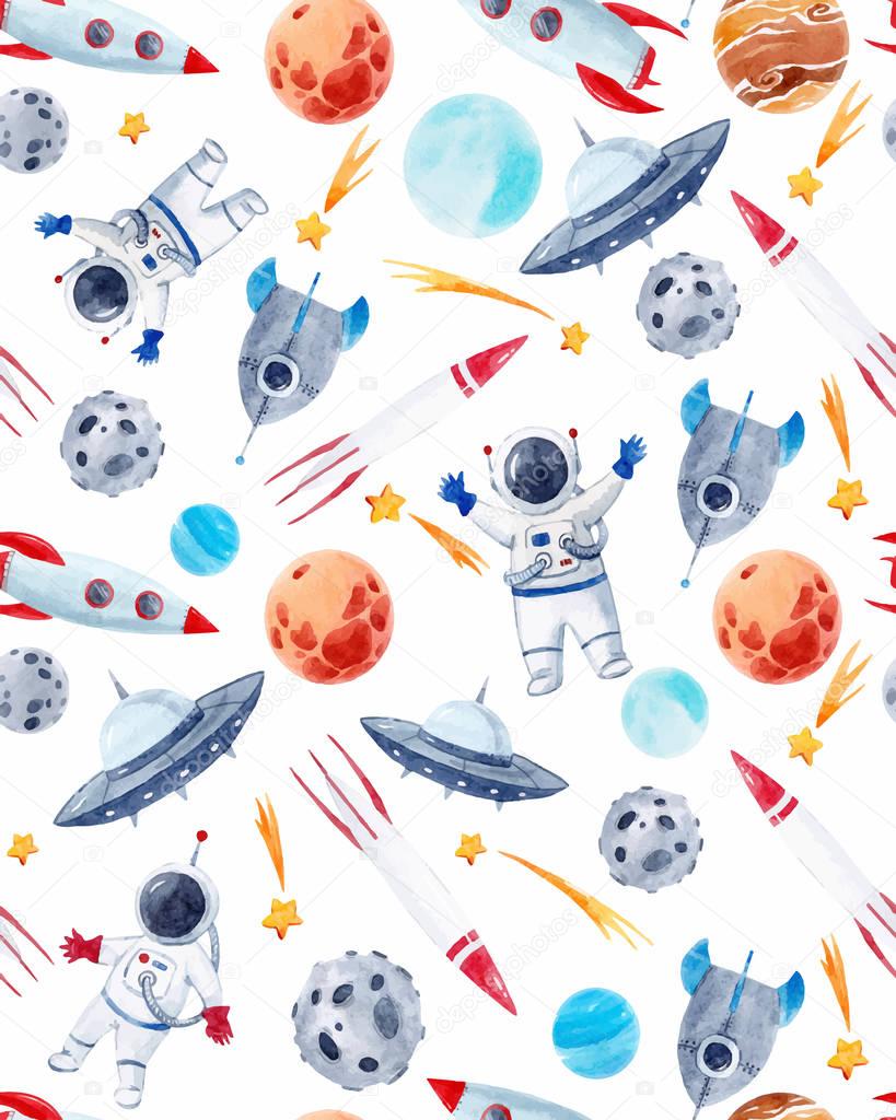 Watercolor space baby vector pattern