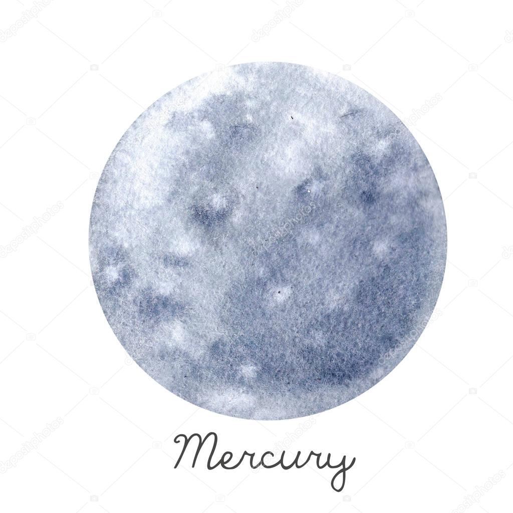 Watercolor Mercury planet illustration