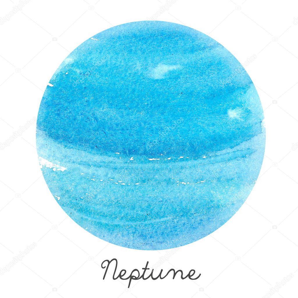 Watercolor Neptune planet illustration