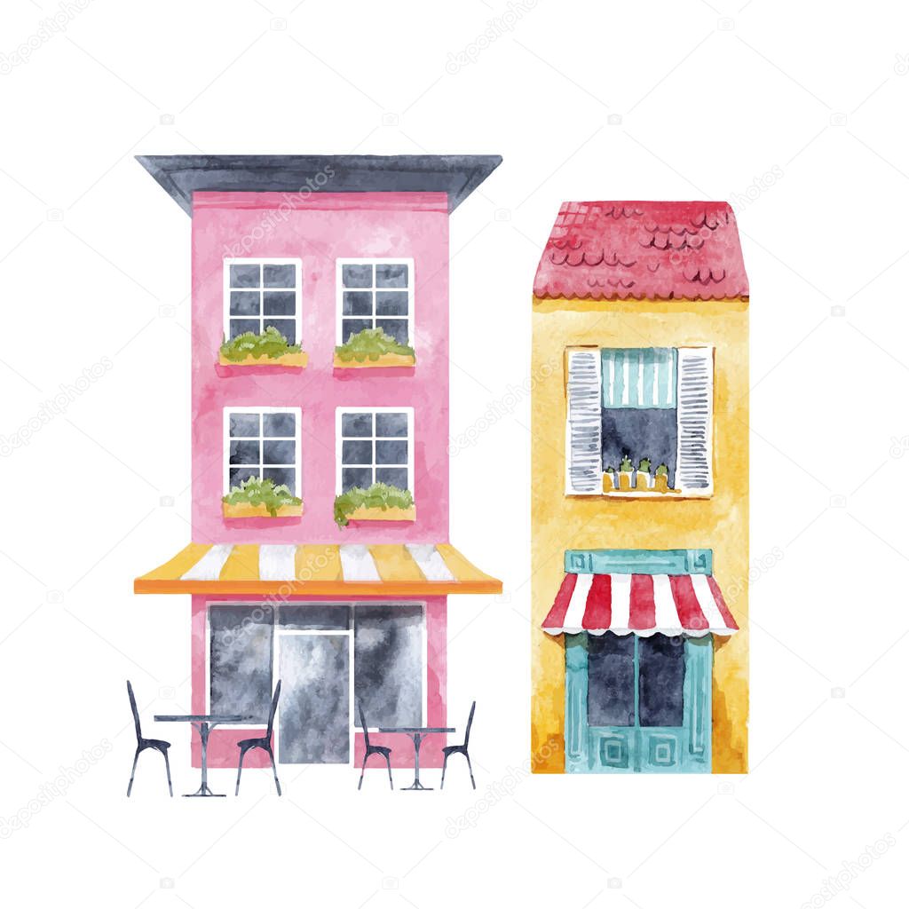 Watercolor houses vector set