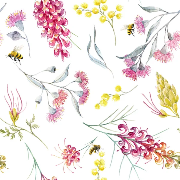 Watercolor australian grevillea pattern — Stock Photo, Image