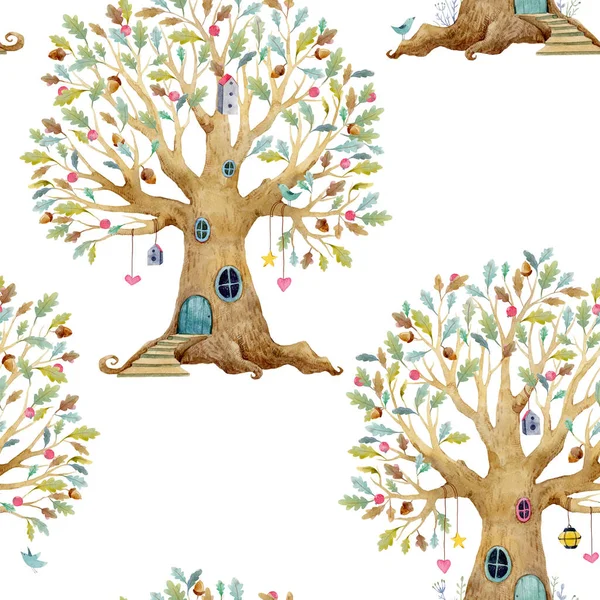 수채화 나무 집 패턴 — 스톡 사진