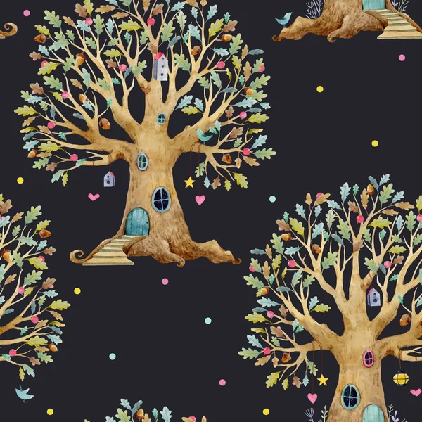 木の家を水彩ベクトル パターン — ストックベクタ